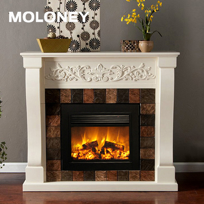 86.2CM Flat Edge Wood Mantel Fireplace MDF Style With Fire Burning Effect